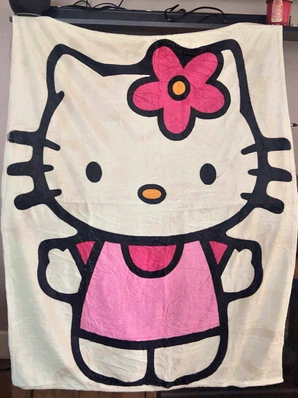 Sanrio Hello Kitty Pink Floral Large Face Plush Throw Blanket & White Blanket